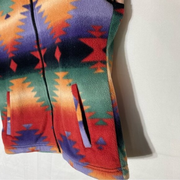Chaps Red Orange Green Purple Southwestern Print Fleece Full Zip Vest S - Picture 9 of 11